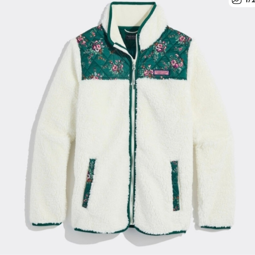 Vineyard Vines White and Green Sherpa Jacket